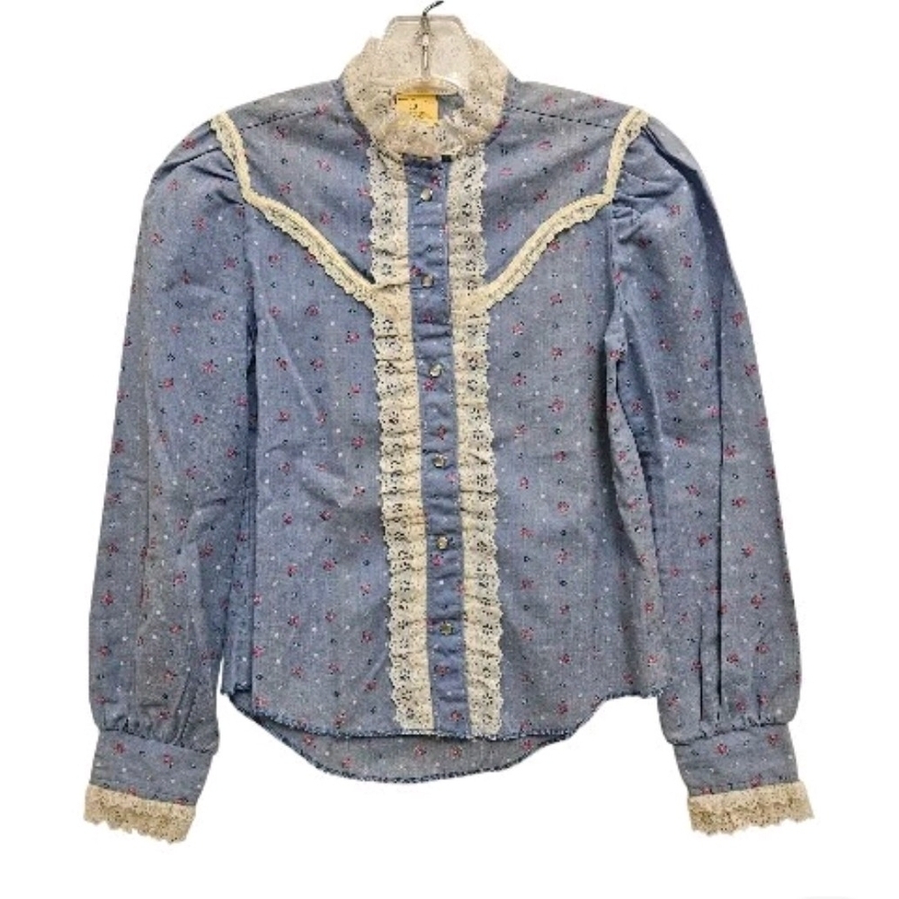 Vtg Kid Kountry Prairiecore Pearl Snap Blouse Youth Girl Size 12 Western Floral